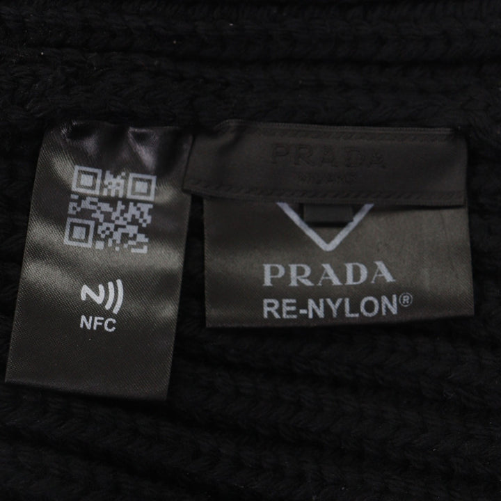 Great PRADA Knit cap black Virgin wool mens L UMD446