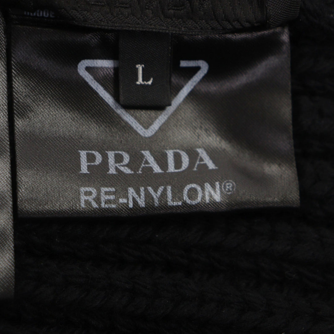 Great PRADA Knit cap black Virgin wool mens L UMD446