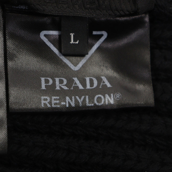 Great PRADA Knit cap black Virgin wool mens L UMD446