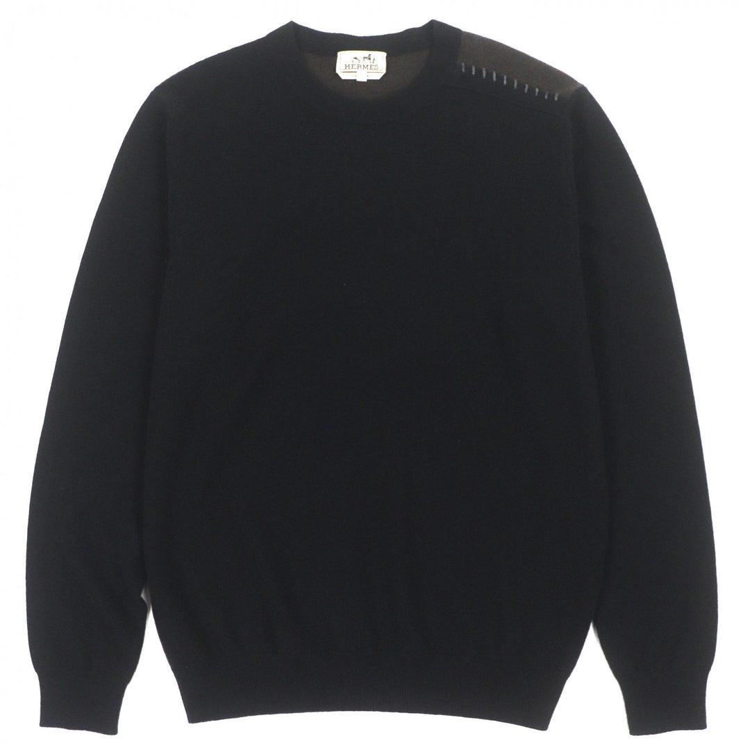 Pristine HERMES sweater Crew neck two-tone pullover knit black cashmere mens XL