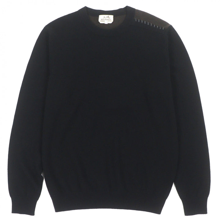 Pristine HERMES sweater Crew neck two-tone pullover knit black cashmere mens XL