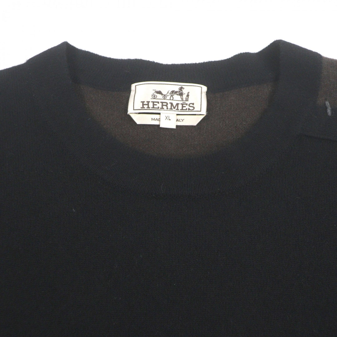 Pristine HERMES sweater Crew neck two-tone pullover knit black cashmere mens XL