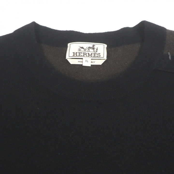 Pristine HERMES sweater Crew neck two-tone pullover knit black cashmere mens XL