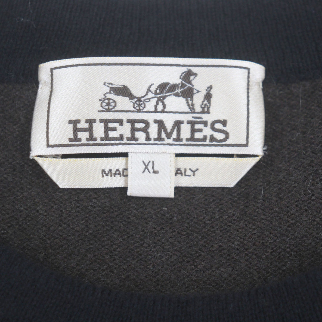 Pristine HERMES sweater Crew neck two-tone pullover knit black cashmere mens XL