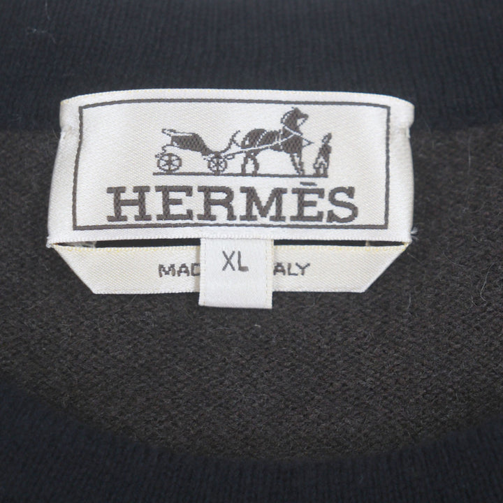 Pristine HERMES sweater Crew neck two-tone pullover knit black cashmere mens XL