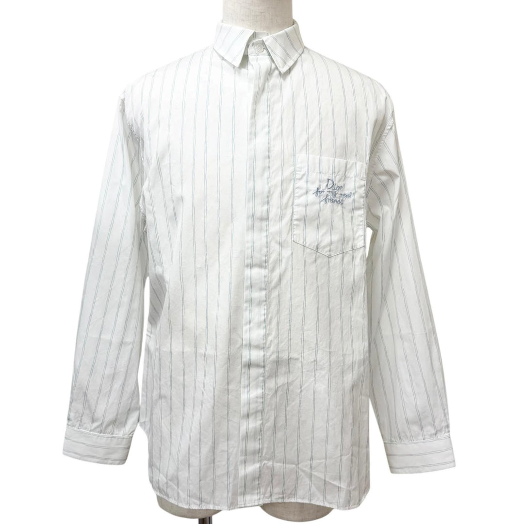 Excellent DIOR Long sleeve shirt Hilton Nell Stripe Pattern Logo Embroidery