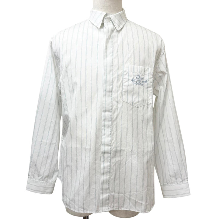 Excellent DIOR Long sleeve shirt Hilton Nell Stripe Pattern Logo Embroidery