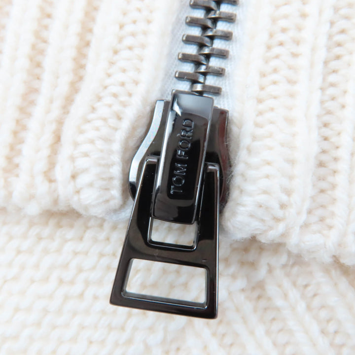 Excellent TOM FORD knit Zip design long sleeves white cashmere Women XXS MAK1191