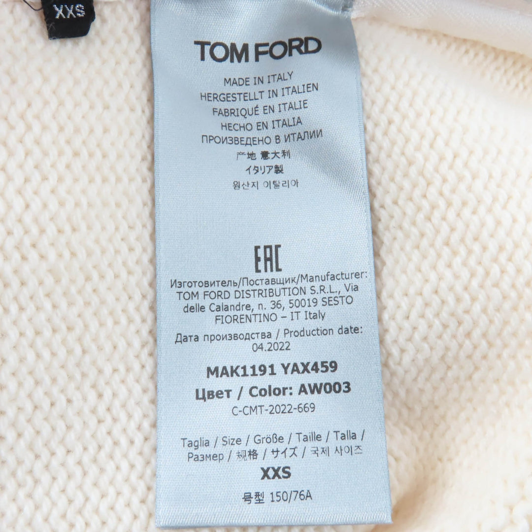 Excellent TOM FORD knit Zip design long sleeves white cashmere Women XXS MAK1191