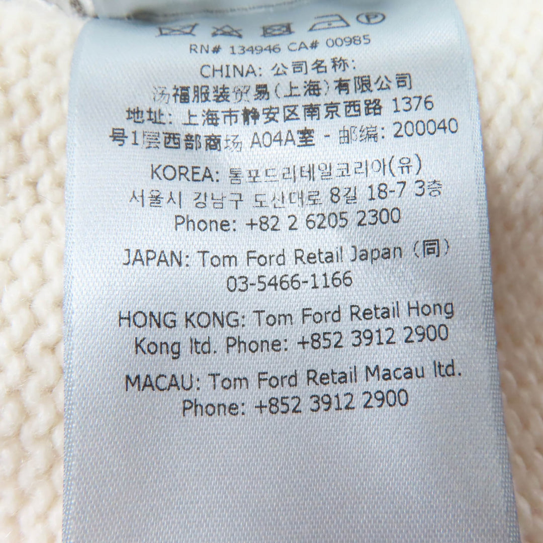 Excellent TOM FORD knit Zip design long sleeves white cashmere Women XXS MAK1191