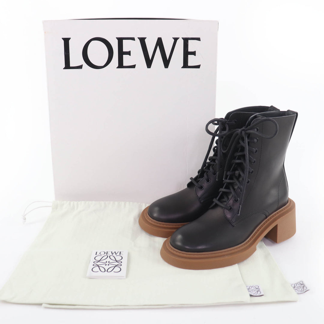 Pristine LOEWE short boots Logo-engraved lace-up leather boots black Women 37