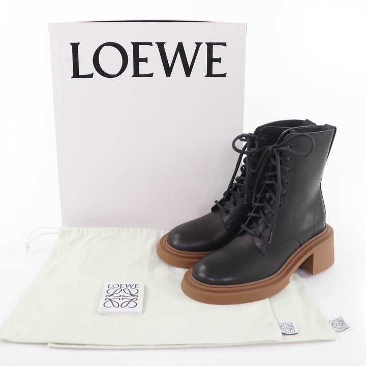Pristine LOEWE short boots Logo-engraved lace-up leather boots black Women 37