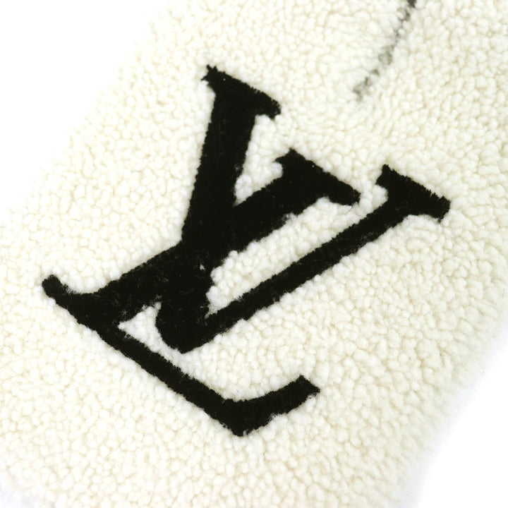 Great LOUIS VUITTON Scarf Echarpe Shirring LV logo shearling mouton Ivory M77054