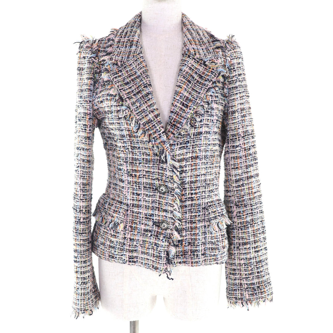 Good CHANEL Jacket COCO Button Ribbon Tweed Multi cotton Women 38 04A P23159