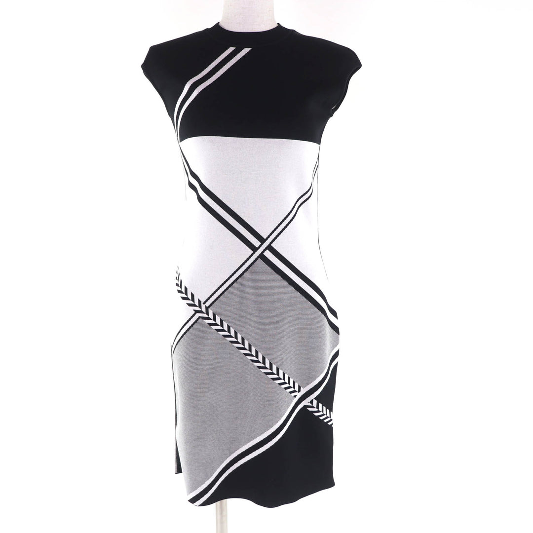 Excellent HERMES one piece All-over pattern cross line sleeveless black Rayon 34
