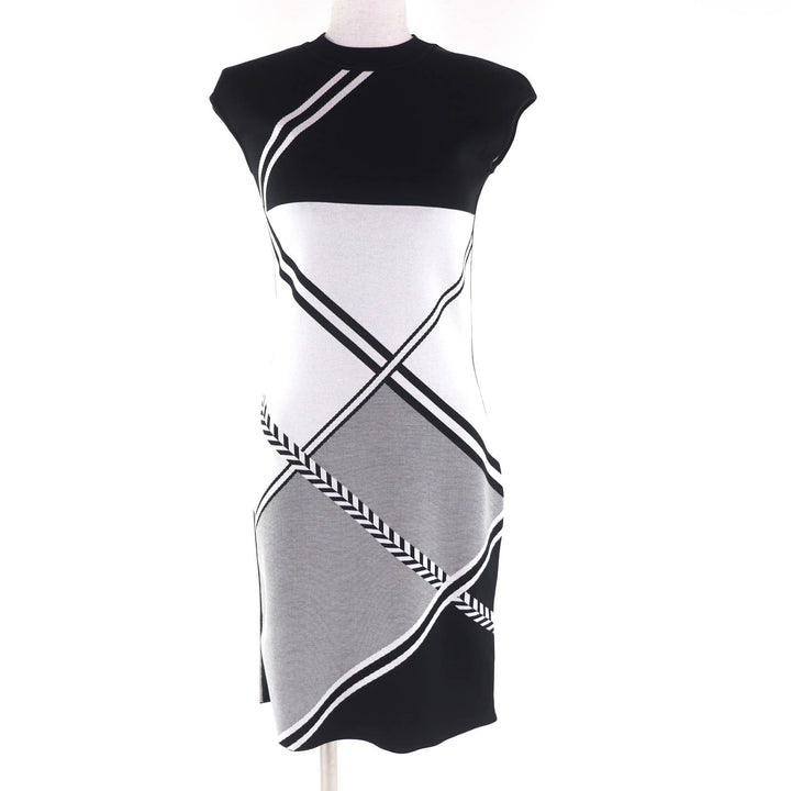 Excellent HERMES one piece All-over pattern cross line sleeveless black Rayon 34