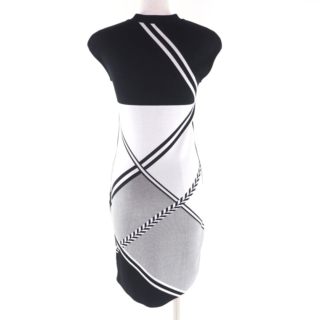 Excellent HERMES one piece All-over pattern cross line sleeveless black Rayon 34