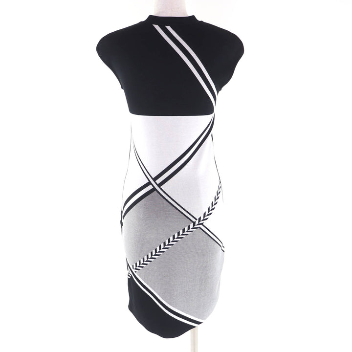 Excellent HERMES one piece All-over pattern cross line sleeveless black Rayon 34