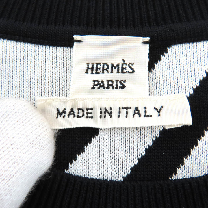 Excellent HERMES one piece All-over pattern cross line sleeveless black Rayon 34