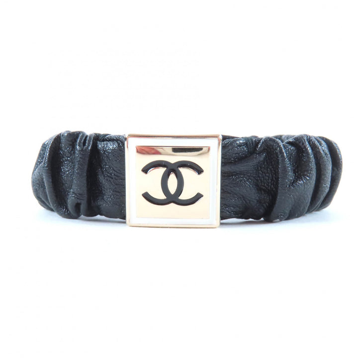 Great CHANEL Shush COCO Mark Hair Tie black lambskin Leather B21B AB6832