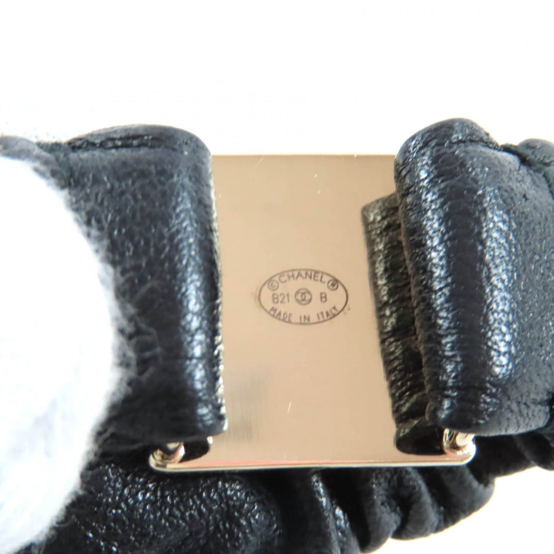 Great CHANEL Shush COCO Mark Hair Tie black lambskin Leather B21B AB6832