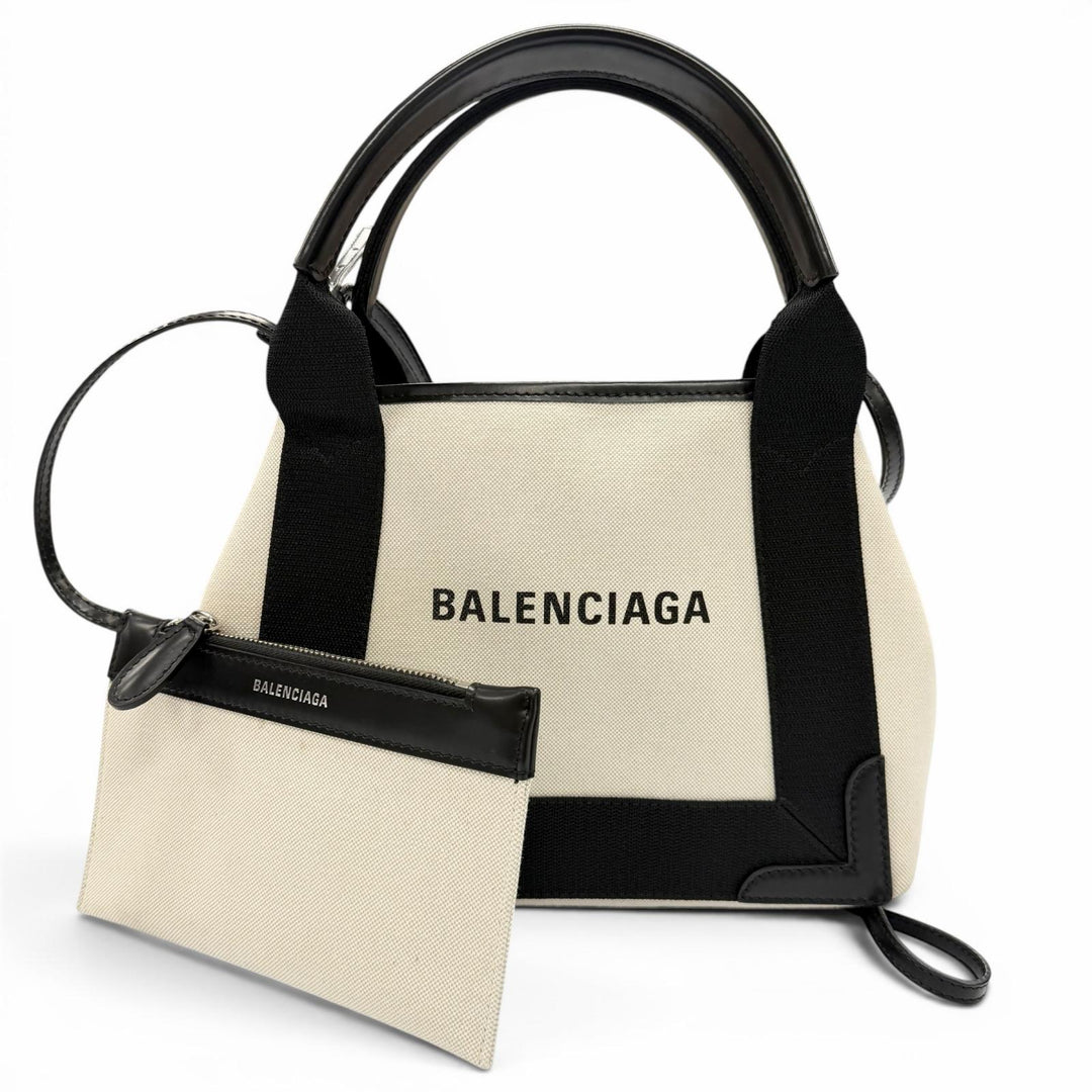 Great BALENCIAGA Shoulder Bag Navy Hippo XS natural canvas Women 390346