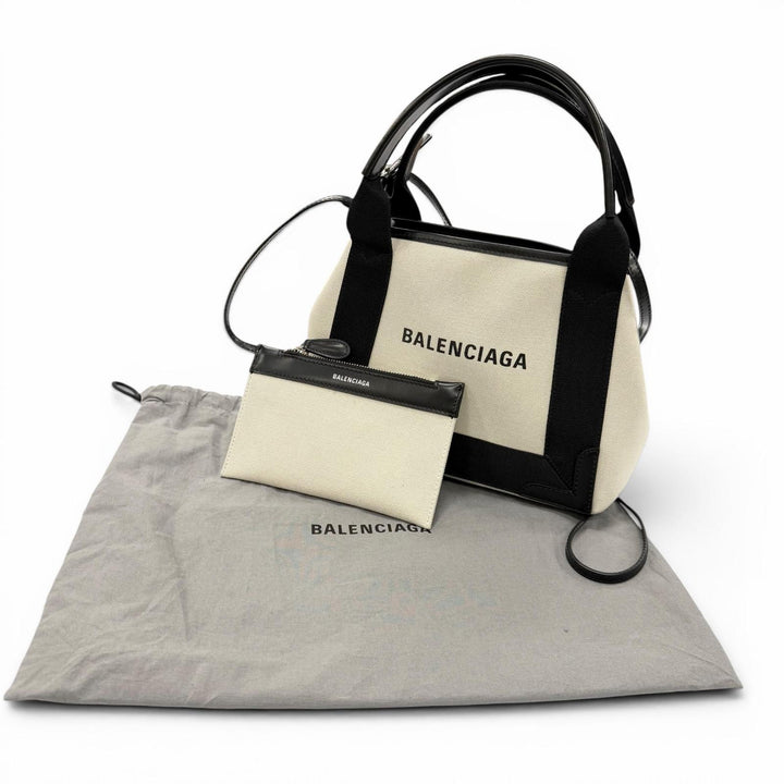 Great BALENCIAGA Shoulder Bag Navy Hippo XS natural canvas Women 390346