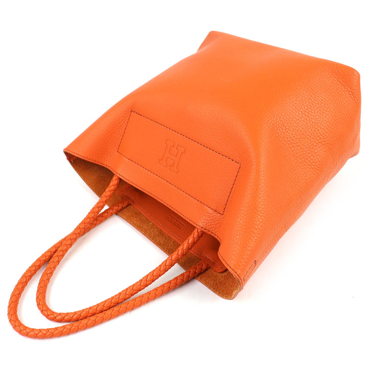 Excellent HIROFU Tote Bag Chester Leather Tote Bag M Logo Mesh Handle Orange