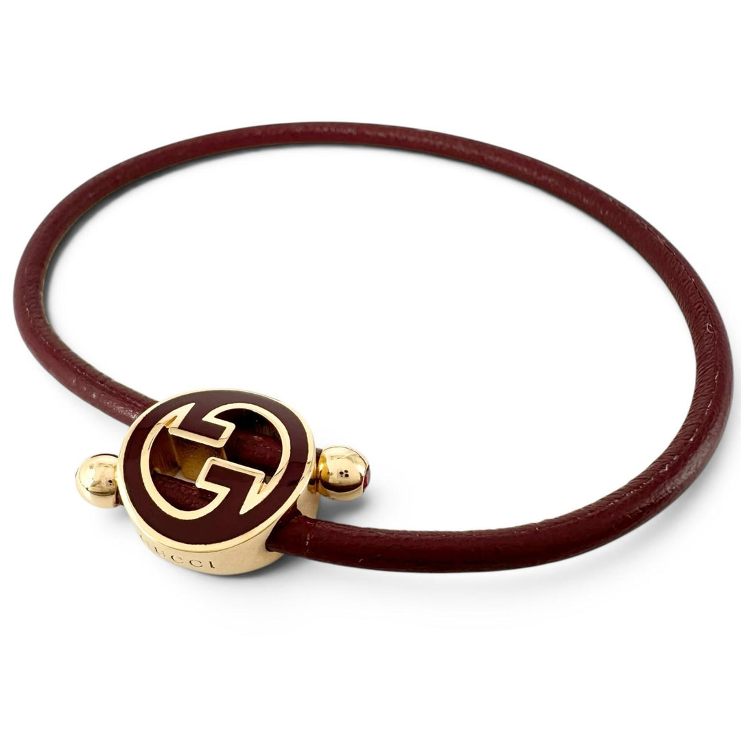 Pristine GUCCI bracelet Lacquer finish round interlocking G wine-red 837355
