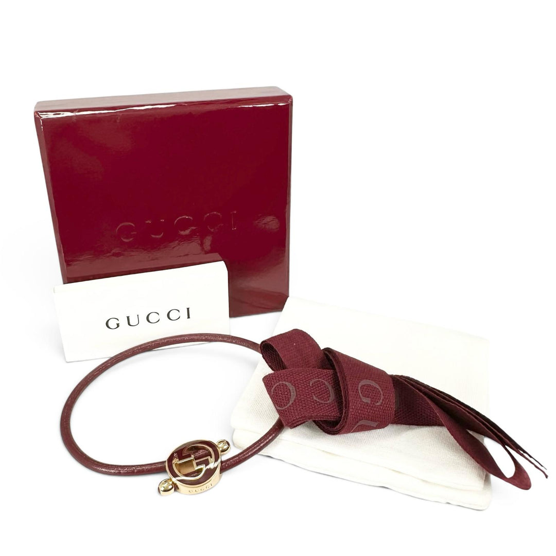 Pristine GUCCI bracelet Lacquer finish round interlocking G wine-red 837355