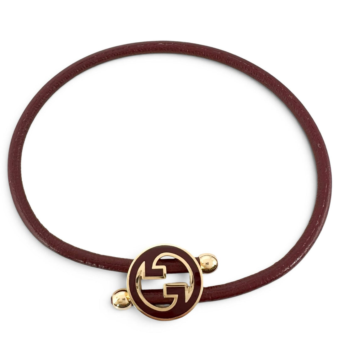 Pristine GUCCI bracelet Lacquer finish round interlocking G wine-red 837355