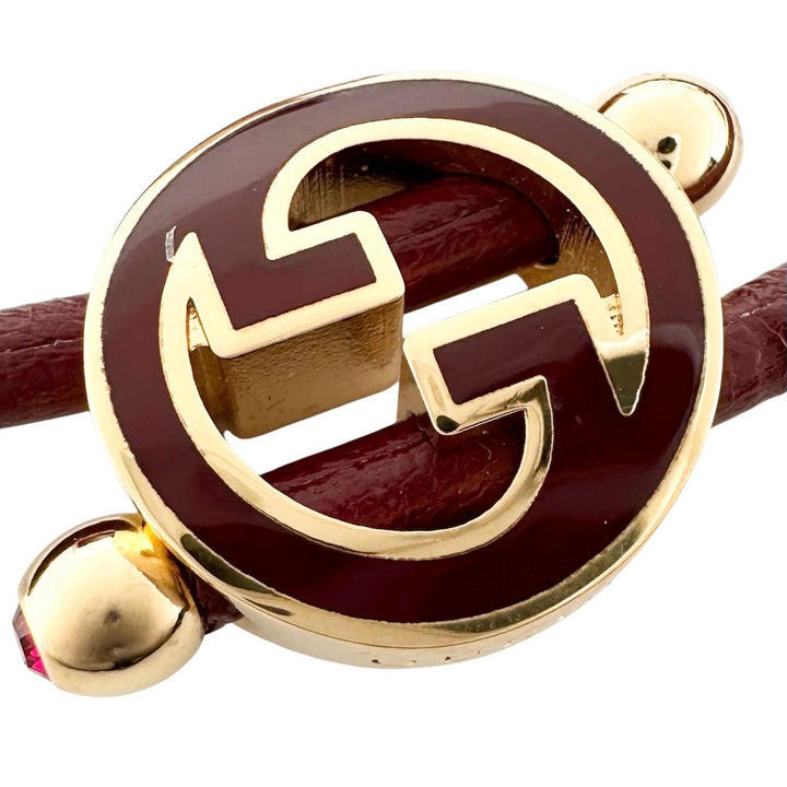Pristine GUCCI bracelet Lacquer finish round interlocking G wine-red 837355