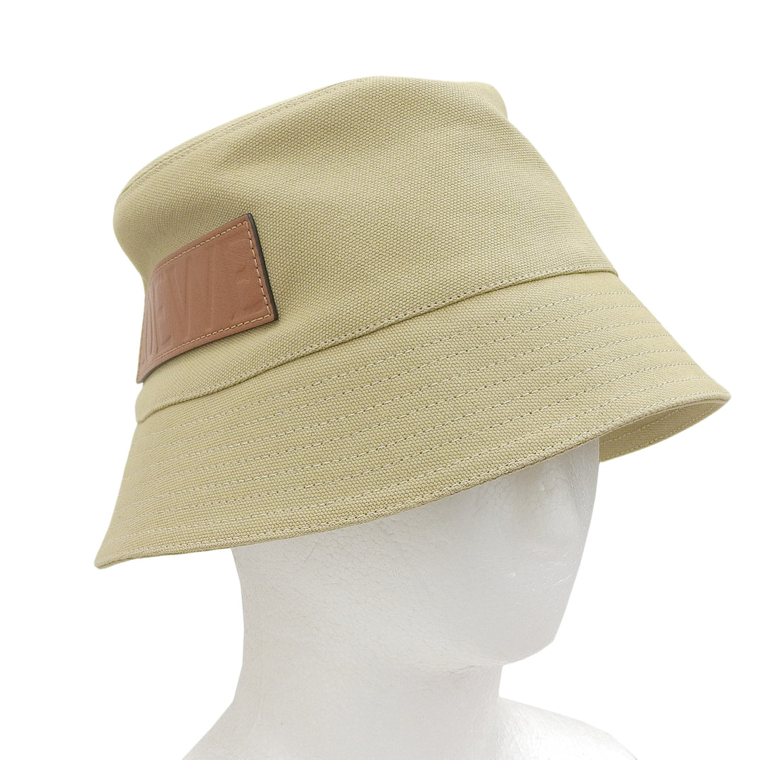 Excellent LOEWE hat Leather logo patch canvas bucket beige Women 57