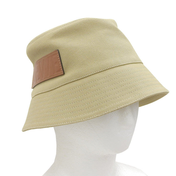 Excellent LOEWE hat Leather logo patch canvas bucket beige Women 57