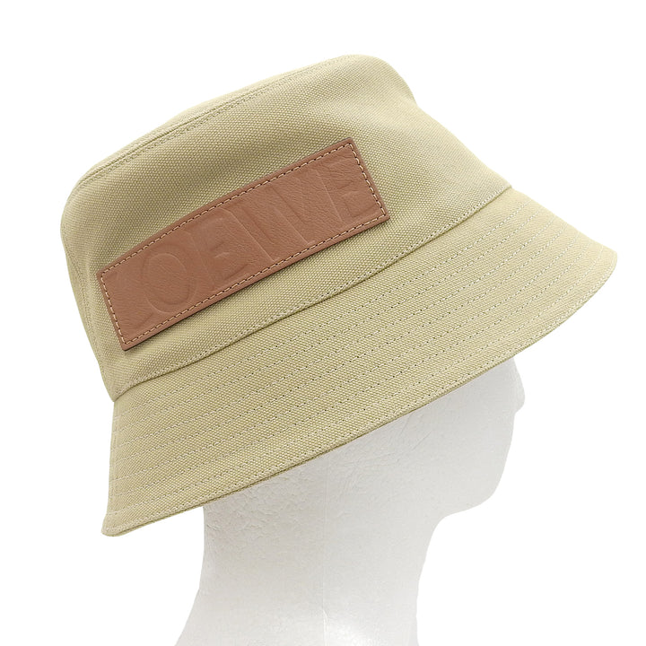 Excellent LOEWE hat Leather logo patch canvas bucket beige Women 57
