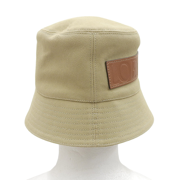 Excellent LOEWE hat Leather logo patch canvas bucket beige Women 57