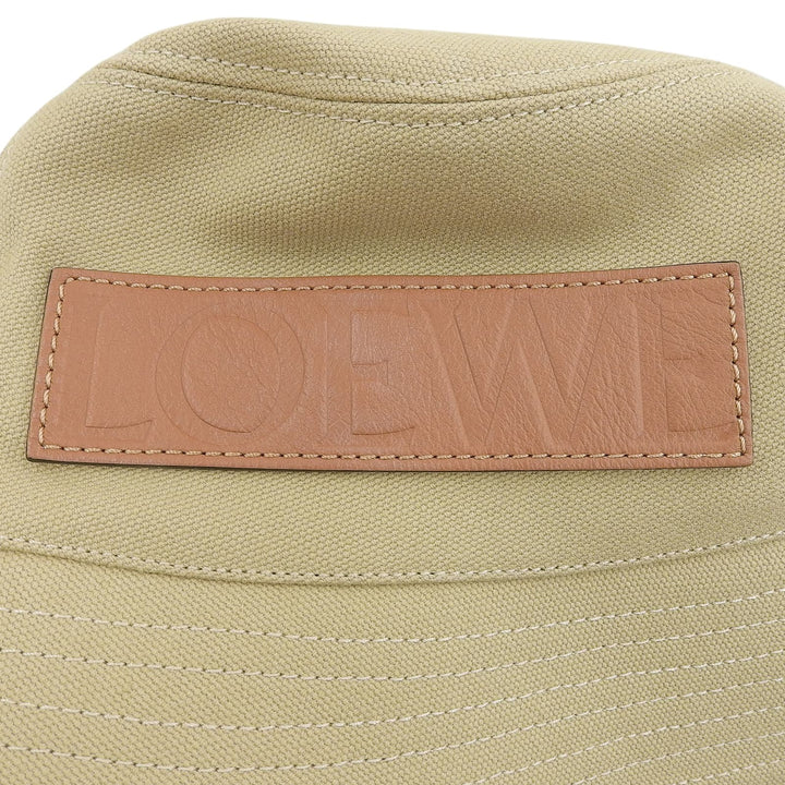 Excellent LOEWE hat Leather logo patch canvas bucket beige Women 57