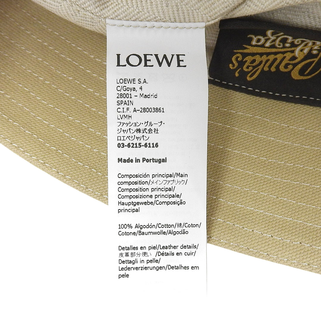 Excellent LOEWE hat Leather logo patch canvas bucket beige Women 57