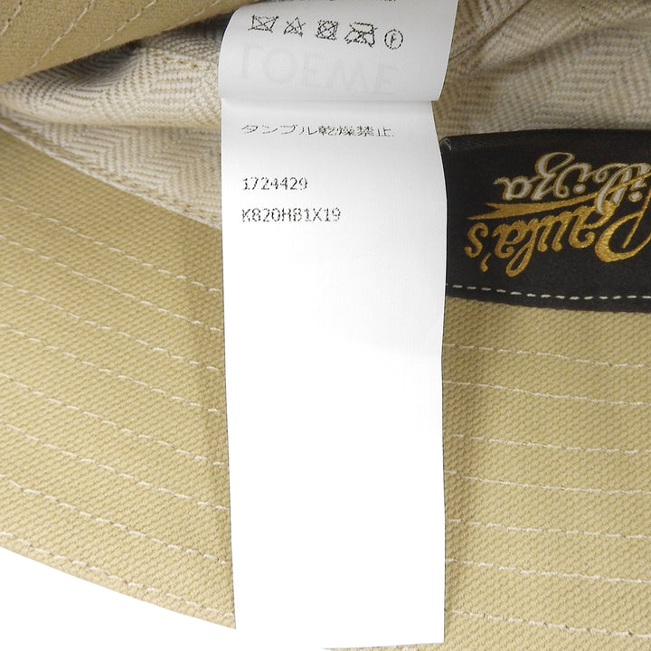 Excellent LOEWE hat Leather logo patch canvas bucket beige Women 57