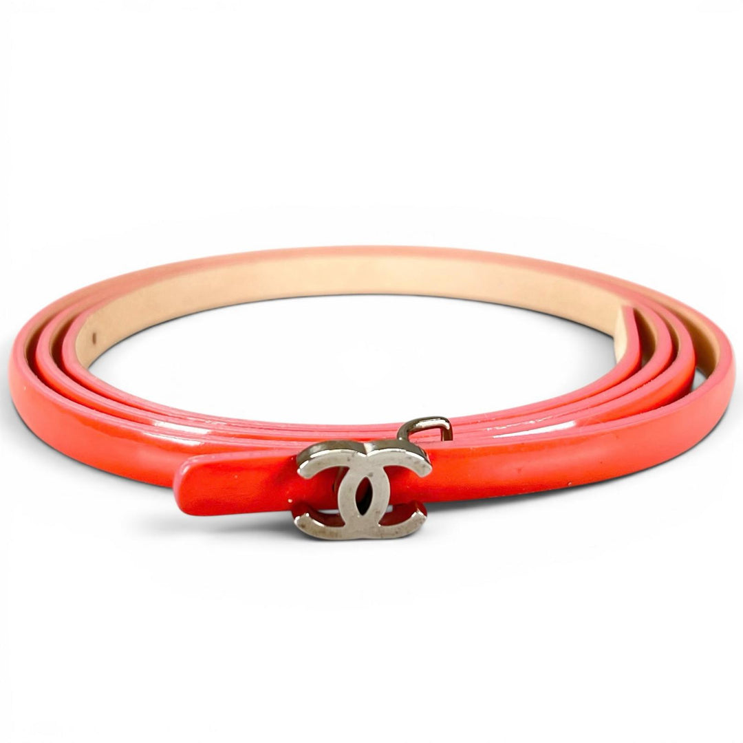 Excellent CHANEL belt B13 COCO Mark Buckle pink Patent leather Women