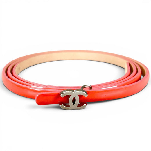 Excellent CHANEL belt B13 COCO Mark Buckle pink Patent leather Women