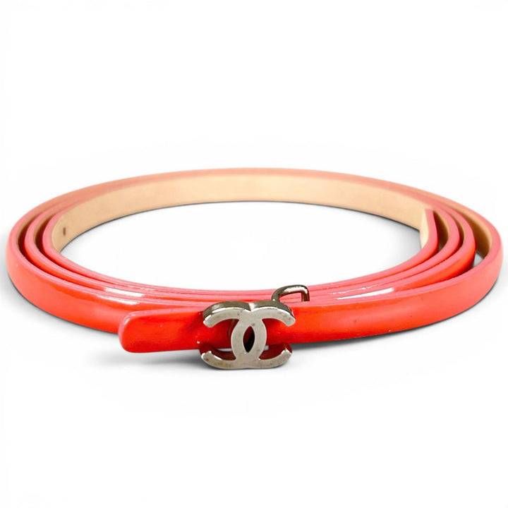 Excellent CHANEL belt B13 COCO Mark Buckle pink Patent leather Women