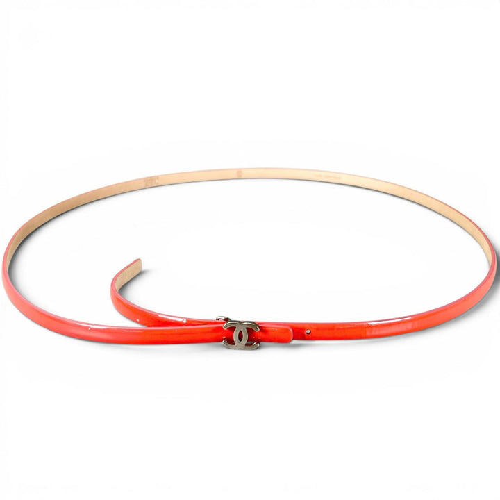 Excellent CHANEL belt B13 COCO Mark Buckle pink Patent leather Women