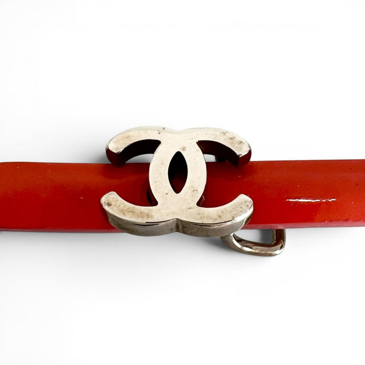 Excellent CHANEL belt B13 COCO Mark Buckle pink Patent leather Women