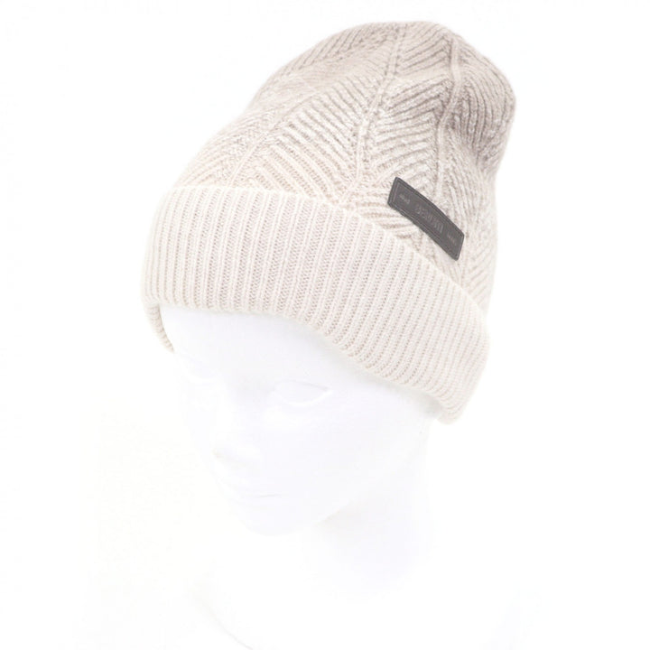 Excellent BERLUTI Knit cap Two-tone logo leather patch beige cashmere mens