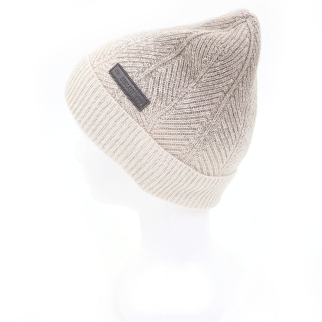 Excellent BERLUTI Knit cap Two-tone logo leather patch beige cashmere mens