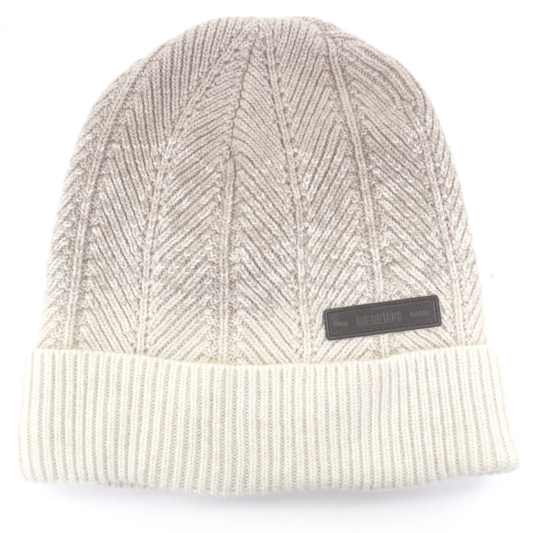 Excellent BERLUTI Knit cap Two-tone logo leather patch beige cashmere mens