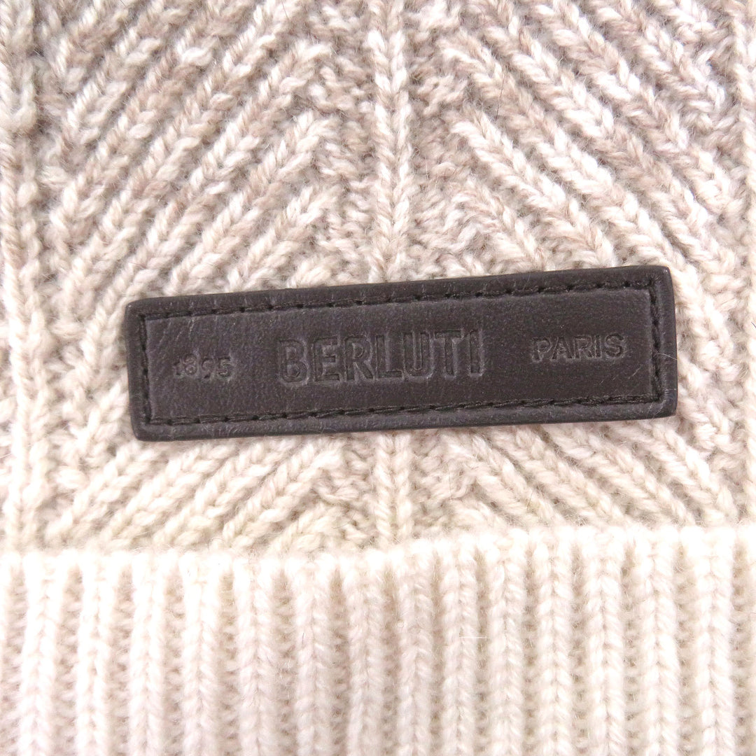 Excellent BERLUTI Knit cap Two-tone logo leather patch beige cashmere mens