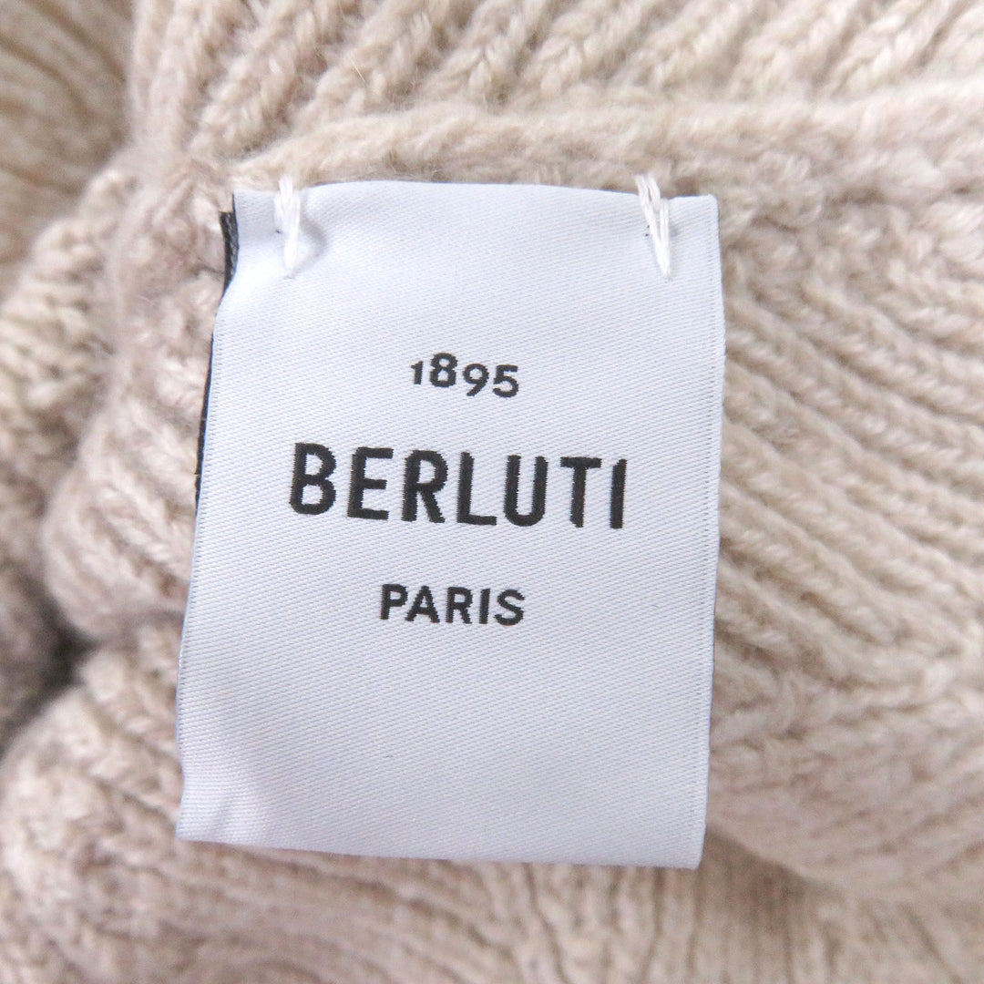 Excellent BERLUTI Knit cap Two-tone logo leather patch beige cashmere mens