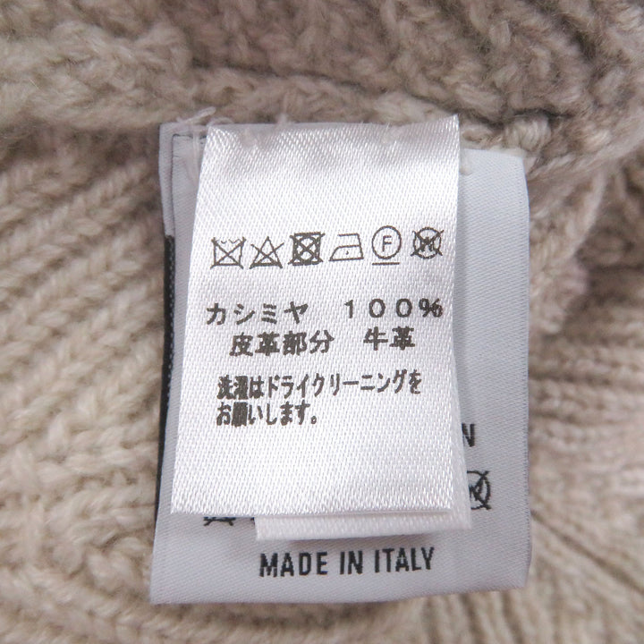 Excellent BERLUTI Knit cap Two-tone logo leather patch beige cashmere mens